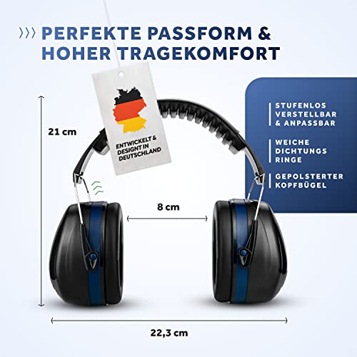 Schallwerk ® Work+ Gehörschutz Erwachsene - Arbeit Ohrenschützer - Gehörschutz Schießsport - Verstellbarer Kapselgehörschutz SNR 27 dB - Komfortabler Schutz für laute Umgebungen, Kinder, Lärmschutz