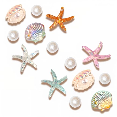 DORICRAFT Ocean Theme Shoe Charms Set Starfish and Seashell Resin Charms with Pearls Beach Style Accessories for Shoes Bags Gifts for Birthday Holiday Party.