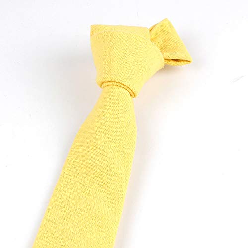 Image of Elfeves Men's Skinny Solid Color Tie Causal Cotton Linen Narrow Slim cut Necktie