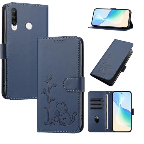 Funda Compatible con Huawei Nova 4e (2019),Compatible con Huawei P30 Lite (2019)【PU Cuero Cierre magnético Cartera Compartimento para Tarjetas y Billetes Flip Stand】 Blue
