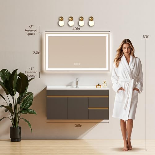 Image of 40x24 LED Bathroom Mirror with Anti-Fog, Backlit & Front Lit, Memory | Stepless Dimmable 3 Color CRI 95+ Shatterproof Tempered Glass ETL Listed for Safety Lighted Bathroom Vanity Mirror for Wall