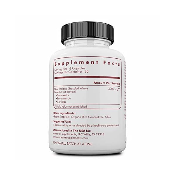 Ancestral-Supplements-Grass-Fed-Bone-and-Marrow--Whole-Bone-Extract-Bone-Marrow-Cartilage-Collagen-See-Other-Ingredients Ancestral Supplements Grass Fed Beef Bone and Marrow Supplement, 3000mg, Skin, Oral Health, and Joint Support Supplement, Promotes Whole-Body Wellness, Non GMO Whole Bone Extract, 180 Capsules