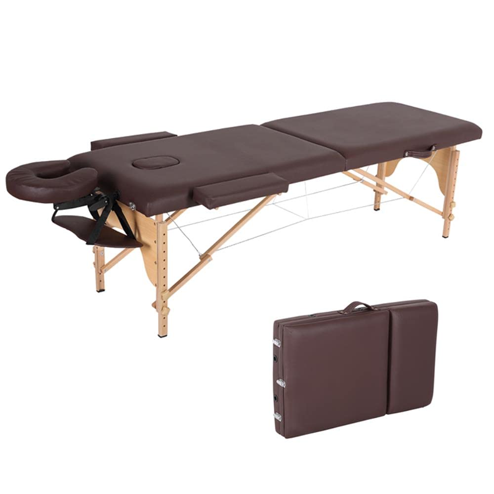 ACi Massage Bed Portable Foldable SPA Bed, Height Adjustable Massage Table 2 Fold Salon Bed, 84 Inches with Carry Handle (Coffee)