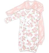 Cambria Baby 100% Organic Kimono Gowns. Side Snaps with Built in Mitts. (0-6 Months, Roses and Fe...