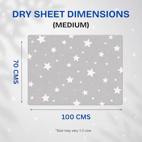 Image of Zikku Printed Dry Sheets for Baby Medium Size Soft |Comfortable |Extra Absorbency|Fast Dry (100x70 cm, Grey, Star Print)
