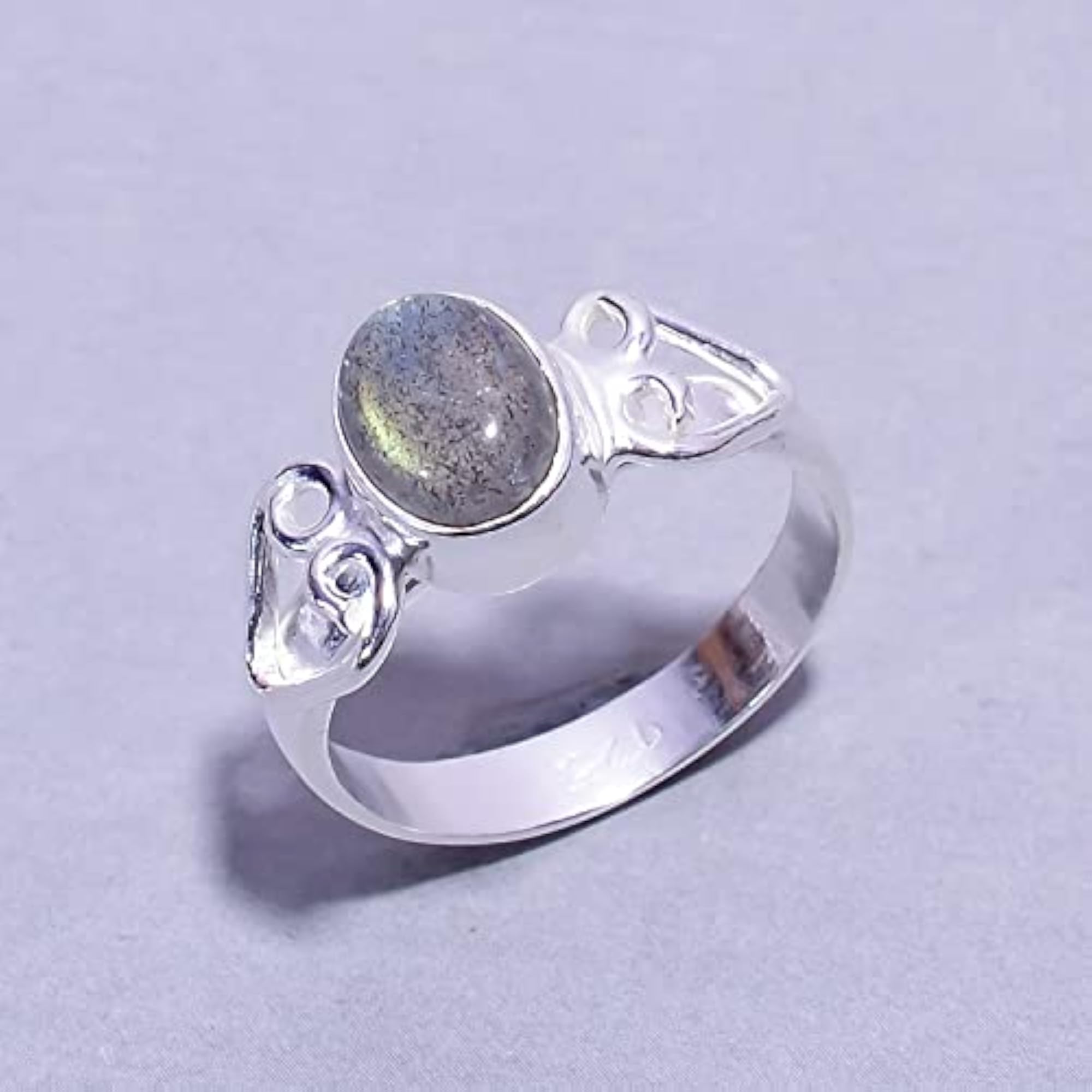 Children's AAA+ Genuine Labradorite Oval Shape Gemstone Ring in 925 Sterling Silver