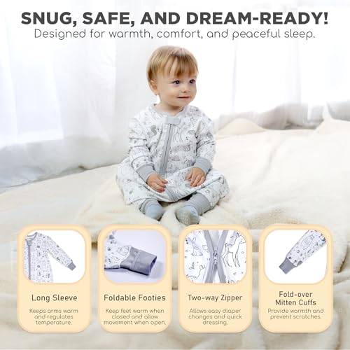 Image of Mama Cheetah Toddler Sleep Sack with Feet, Long Sleeve 0.5 TOG Organic Cotton Baby Sleeping Bag with Legs, Wearable Blanket for Walkers w / 2-Way Zipper, Toddler Blanket for Girls & Boys 6-18 M