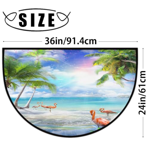 Image of Half Round Doormat Summer Flamingo Flower Non Slip Half Circle Area Rugs Indoor Washable Half Moon Rug Semi Circle Bathroom Runner Mat Entrance Floor Carpet for Kithen Bedroom Fireplace Decor