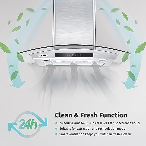 Ciarra CAS75502 Wall Mount Range Hood 30 Inch With Soft Touch Control In Stainless Steel & Tempered Glass thumb #5