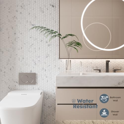 Mosaico de vidrio refinado aspecto mármol blanco en forma de hoja para ducha 6