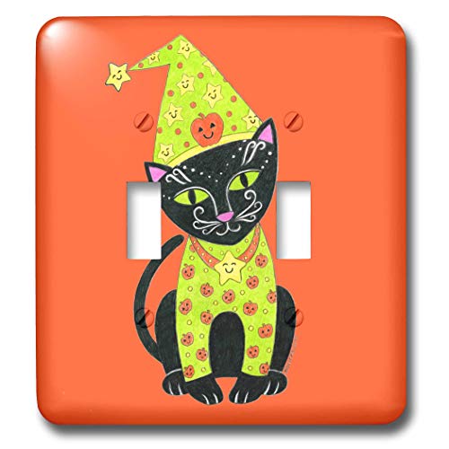 Gato caprichoso ilusión de Halloween en placa de interruptor doble de palanca naranja 2