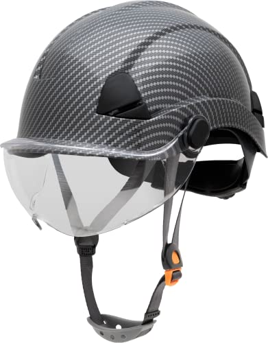 Honeywell Fibre Metal Safety Helmet with Visor, Hard Hat for Construction, Non-Vented, 4-point buckle chinstrap, 6-point ratchet suspension, Resistant to extreme temperatures, Hydrographic, FSH10080