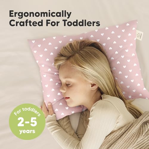 Image of KeaBabies 2pk Toddler Pillows 2 Year Old to 5,13x18 Kids Pillow (Hearts) | Soft Organic Cotton Kids Pillow for Sleeping, Travel, School, Daycare, Nap, Toddler Bed, Machine Washable, Without Pillowcase