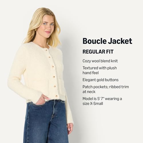 Amazon Essentials Women's Regular-Fit Trendy Wool Blend Boucle Button-Down Jacket, Cream, XX-Large - image 2