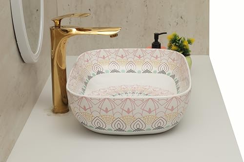 Image of Moroccan Design Ceramic Tabletop Wash Basin | Countertop Vessel Sink | Wash Basin over counter For Bathroom Hotel Home (18x13x5.5 Inch) (TORO 4014) (Moroccan Design 113)