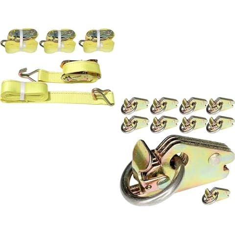 Extra Heavy Duty DKG E-Track O Ring Tie-Down Anchors (10 Pack) and 2" X 16' DKG Double J Hook Strap with Ratchet Tie Down (4 Pack) Cover