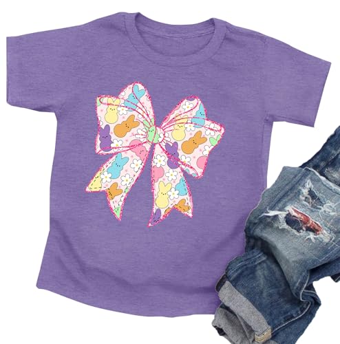 Image of LAZYCHILD Kids Easter Shirt Girls Happy Easter Shirts Rabbit Graphic Long Sleeve Striped Tee Tops 5-14 Years