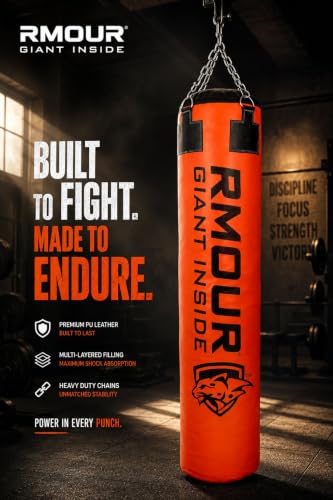Image of RMOUR Unfilled PU Punching Bag for Boxing MMA Sparring Punching Training Kick Boxing Muay Thai with Hanging Chain (Orange, 4 Feet /125 cm)