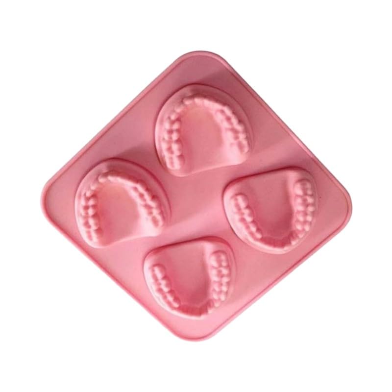 Molde para hielo dientes 4 cavidades silicona rosa miniatura 1