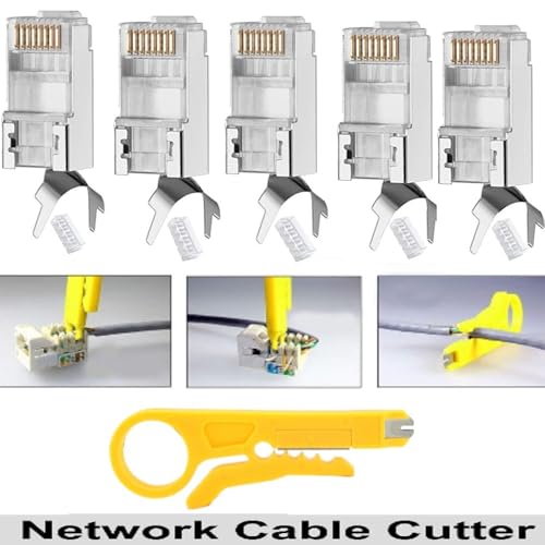 Image of XIKKART RJ45 Crimping Tool Kit | Pass Through Ethernet Crimper for Cat7, Cat6, Cat5 | Network Cable Crimping Tool with 5 Cat7 & 5 Cat6 Connectors + 5 Boots | RJ45 RJ11 RJ12 Tool (Multicolor) (5 in 1)