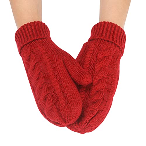 Guantes gruesos cálidos a de viento de punto de Color sólido a la para mujer Guantes Deportivos (Red, One Size)
