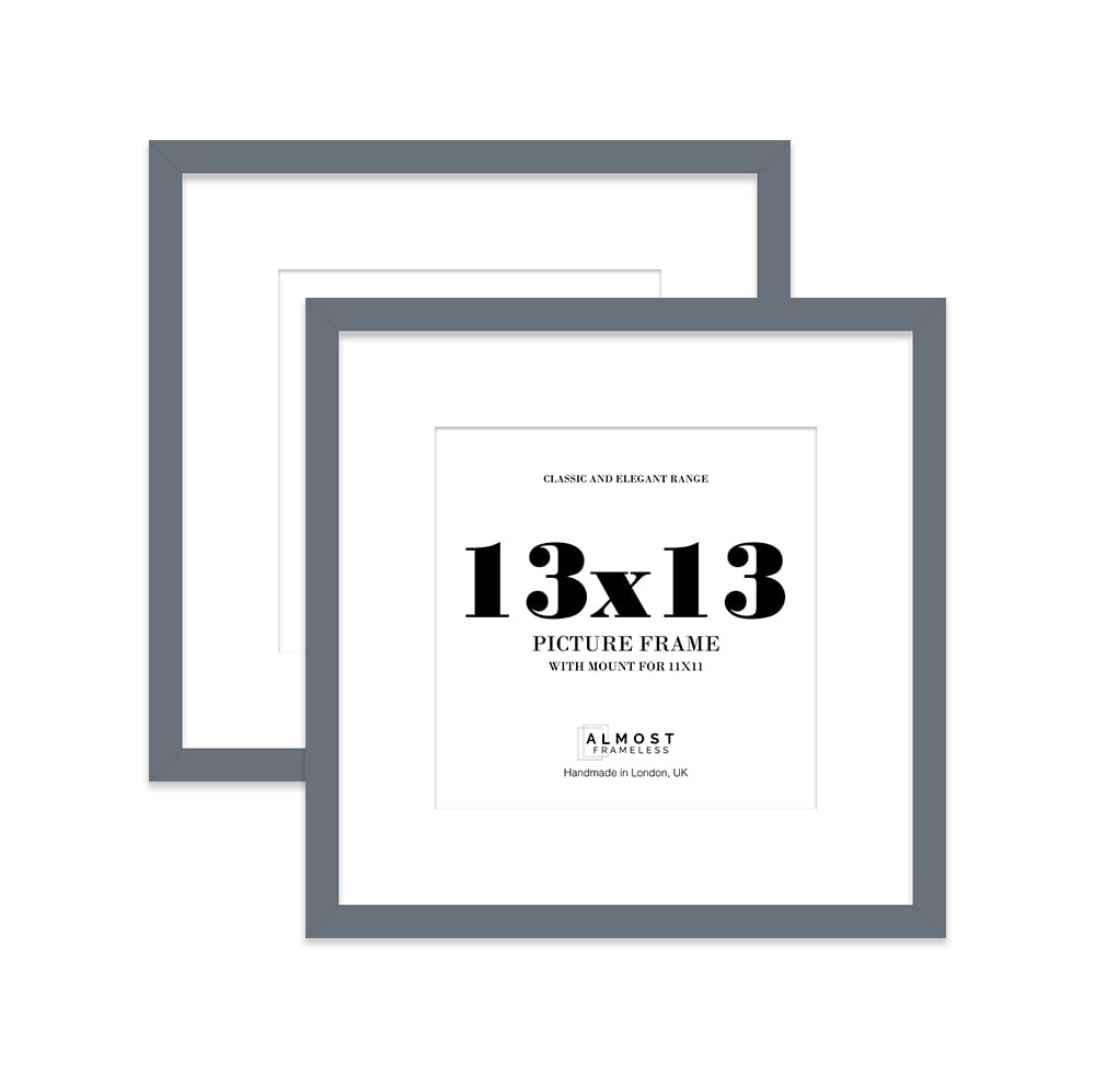 13x13 Grey Picture Frame with Mount for 11x11 Photos, Prints - Modern Square Wall Frame, Set of 2