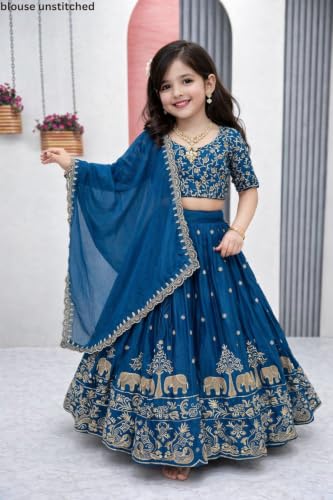 Image of Kids Lehenga Choli with Elephant Embroidery