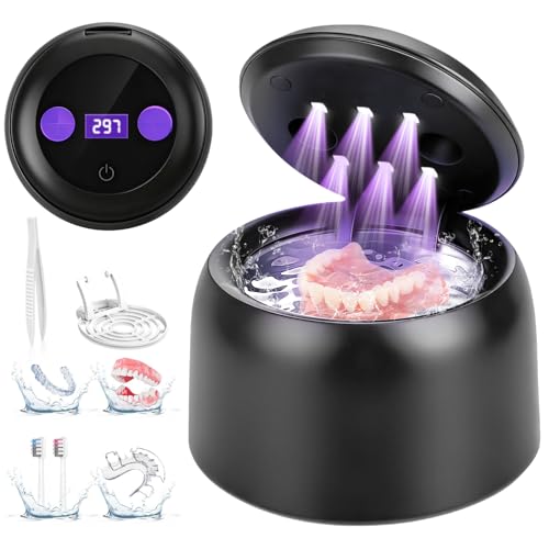 Ultrasonic Retainer Cleaner Machine, 45kHz Dental Ultrasonic Cleaner for Denture, Mouth Guard, Aligner, Braces, Toothbrush Heads, Jewelry, 5 Modes Cleaning, Digital Timer &amp; 200ML Capacity