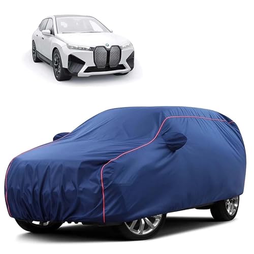 Image of Sulfar 100% Water Resistant Car Body Cover Compatible with Mirror for BMW iX(Electric) (Triple Stitched, Full Bottom Elastic, Blue Tafetta with Red Piping)