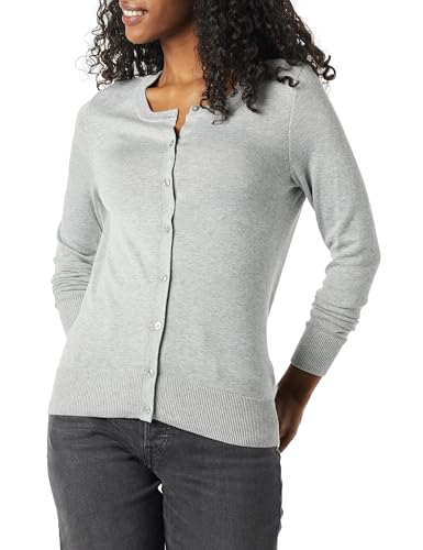 Amazon Essentials Women's Lightweight Crewneck Cardigan Sweater (Available in Plus Size), Grey Heather, X-Large