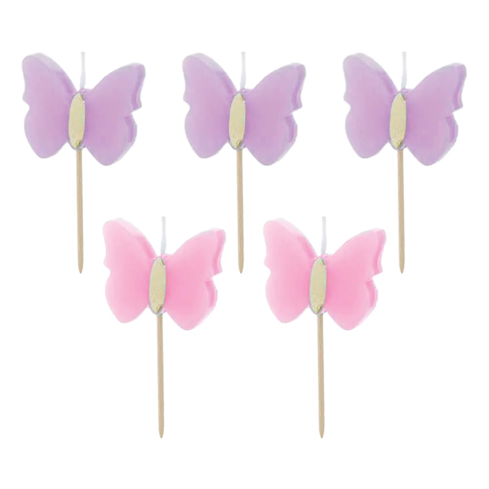 Anniversary House Pink and Purple Butterfly Birthday Candles for Cakes, Pack of 5, Celebration Cake Topper Decoration, 7.5 Centimeters, AHC251