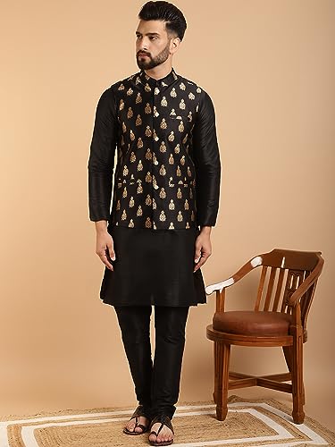 Image of SOJANYA (Since 1958 Men's Silk Blend Kurta Pyjama & Self Design Nehru Jacket Combo