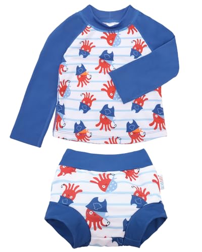 Image of ALVA 2 Pcs Long Sleeve Rash Guard Swim Diaper Sets, Baby Toddler Swimsuit UPF 50+ Sun Protection for Boy and Girl