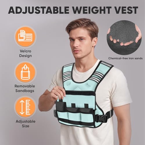 Image of APEXUP Adjustable Weighted Vest, 4-10lb /12-18lb /20-32lb Vest with 6 Ironsand Weights and Large Pocket, Weight Vest for Men Women Strength Training, Running, Walking