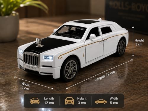 Image of Rolls-Royce Phantom Diecast Toy Car 1:36 Scale Alloy Metal Pull Back Car with Lights & Music | Openable Doors & Bonnet | Rubber Tires Luxury Model Car for Kids & Collectors (Random Color 1Pc)