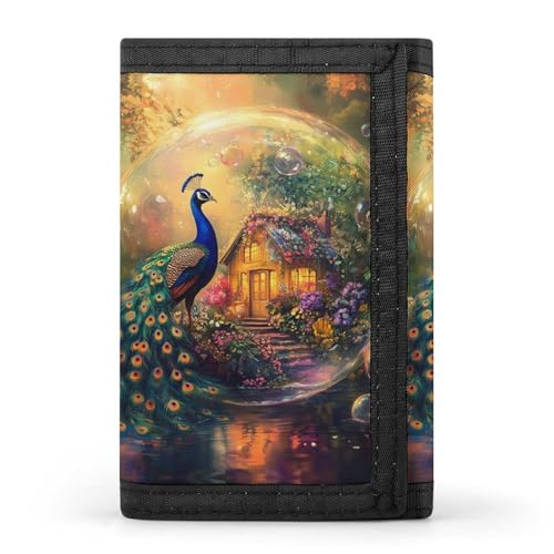Peacock Trifold Wallet Slim Credit Card Holder Minimalist Front Pocket Money Clip for Women Men