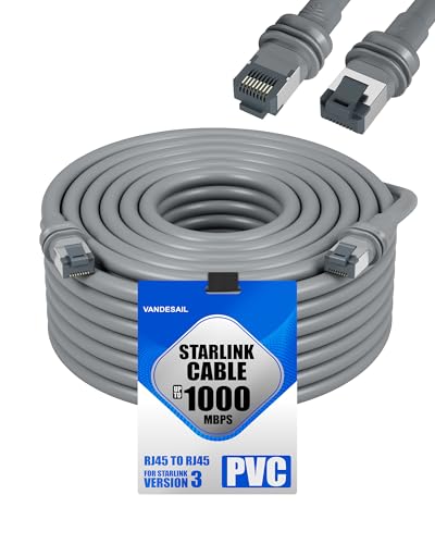 VANDESAIL Fit for Starlink Extension Cable 150FT, Compatible with Starlink Replacement Cable Mini for Starlink Gen 3, 1000Mbps High Speed Waterproof Grey -150FT(44M)