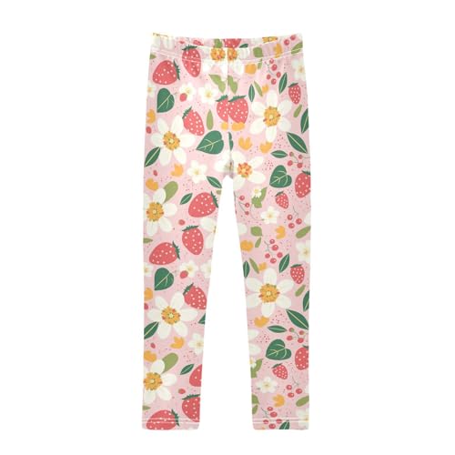 Flowers Strawberries Girls' Leggings Toddler Doodles Dot Kids Yoga Pants Dance Active Tights 4T