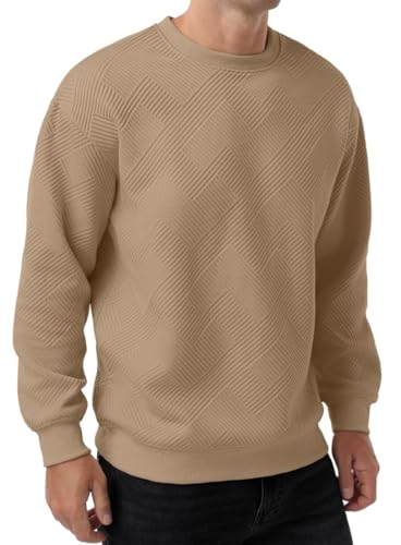 PrinStory Sweter męski z długim rękawem, bluzki z okrągłym dekoltem, casual, na czas wolny, ciepły top, brązowy, XL