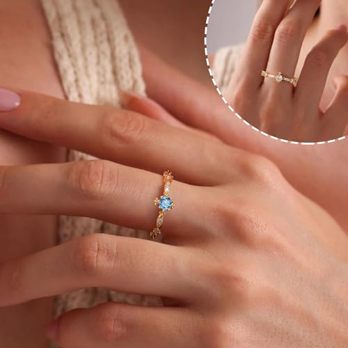 Birthstone Rings Birthday Gifts for Women Teen Gifts Trendy Stuff Dainty 14k Gold Plated Non Tarnish CZ Ring for Her Anniversary Jewelry for Sister Daughter Wife2