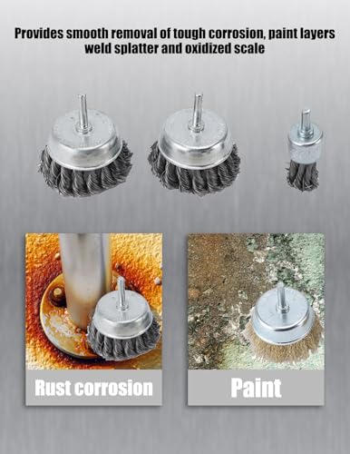 Image of 6Pcs Wire Brush for Drill 1 /4 Inch Hex Shank Carbon Steel Wire Wheel for Metal Polishing Rust Paint Burr and Scale Removal