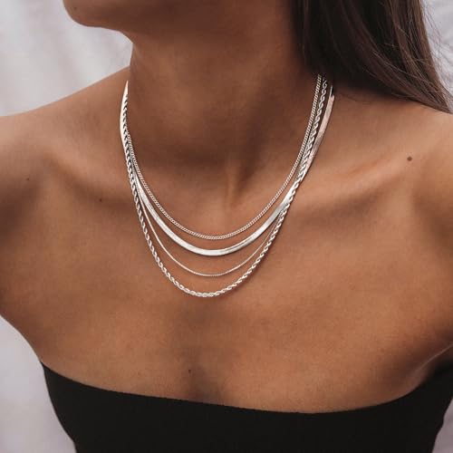 Image of Tewiky Layered Necklaces for Women 14k Gold Plated Chain Necklace Set