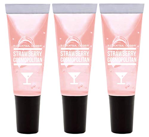 Fruit Cocktail Lip Gloss, Strawberry - Classic Clear Lip Gloss (Non-Alcoholic) - Three Gloss Set comes with a Vintage Compact Mirror Tin