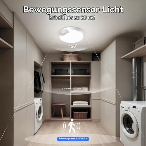 Homelist LED-Deckenleuchte mit Bewegungsmelder, 8000mAh Akku, 2 Stück – Ansicht 3