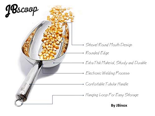Stainless Steel large Ice Scoop 11.3 inch, Feed Candy Popcorn Sugar Utility Scoop Easy Storage, Heavy Duty - 18 Oz (18 Oz)