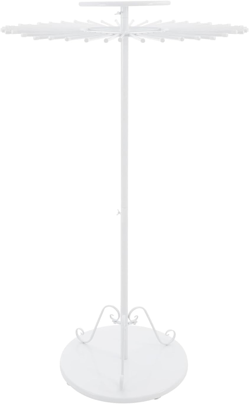 Freestanding Scarf Display Stand Scarf Holder Organizer with 45 Rods & 360° Rotation Hijab Organizer Commercial Clothing Retail Store Towel Rack for Apartments, Walk-In Closets, Changing Rooms（White）