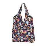 GVYGVY Bolsa grande para mujer, ligera, reutilizable, plegable, cómoda, estilo bohemio, estampado de calavera (A), bolsas de tela para trabajo, playa, viajes, con asas