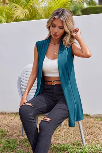 Image of Beyove Womens Long Vests Sleeveless Draped Lightweight Open Front Cardigan Layering Vest with Side Pockets