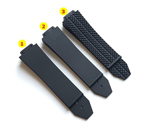 BAILONGMA Neue Schwarze Silikon-Gummi-Uhr-Band 25 * 17mm Compatible with Hublot Strap Compatible with URKNALL Authentisches Armband Logo Edelstahlschnalle Kostenloses Werkzeug Cover