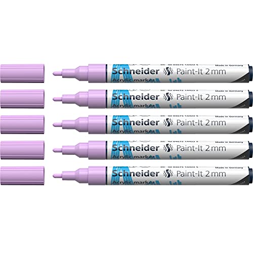 Schneider Paint-It akrylpennor (med 2 mm rund spets, högtäckande akrylfärger för trä, duk, sten och mycket mer .) 5-pack, pastelllila